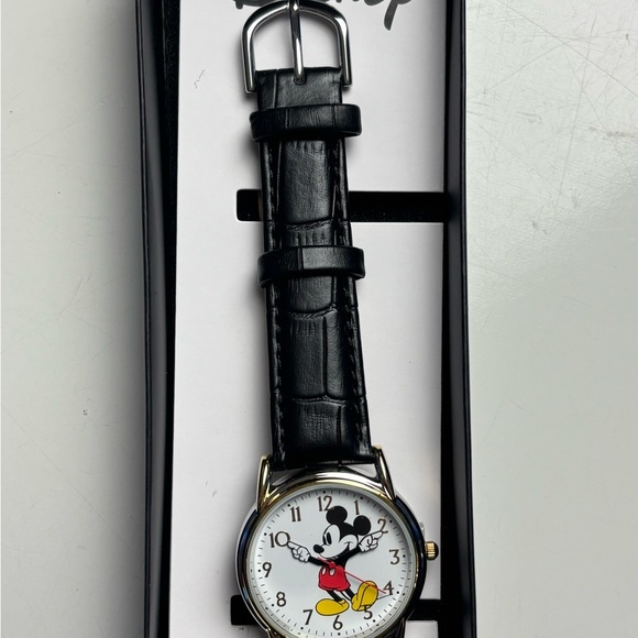 Disney Mickey Mouse Women's Watch White Dial Quartz Black Leather Band W002755 - Picture 1 of 4